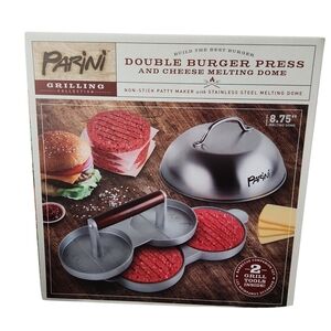 Parini Double Burger Press and Cheese Melting Dome - Silver/Gray